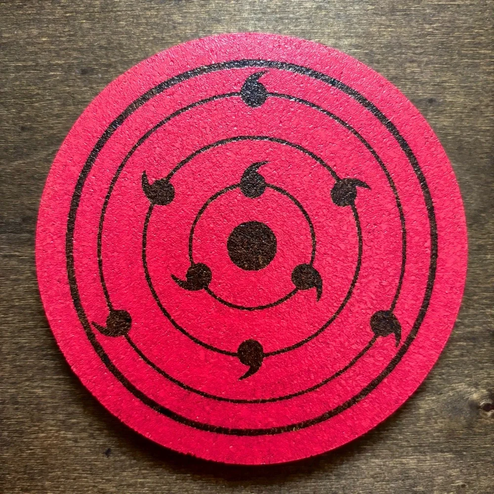 Naruto Rinne Sharingan Laser Engraved Painted Cork Coaster